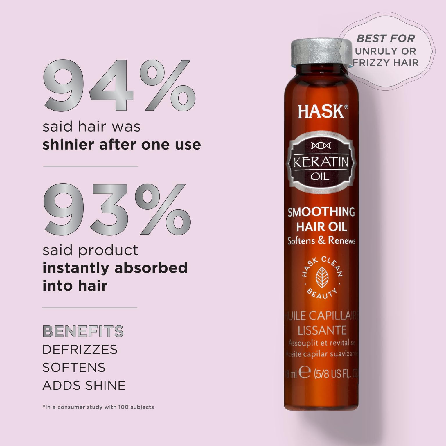 Hask Smoothing Keratin Protein Hair Oil Serum - 18 ml | Provides Shine & Reduce Frizz | Free of parabens & alcohol